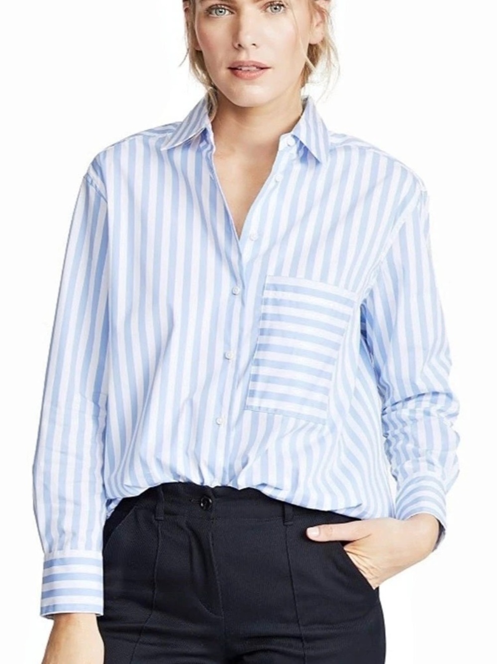 AYR The Deep End Button Down Shirt Striped Cotton Button Down in Blue & White